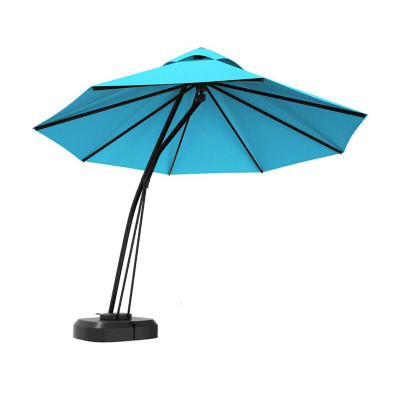 Hivvago 11 Feet Outdoor Cantilever Hanging Umbrella with Base and Wheels