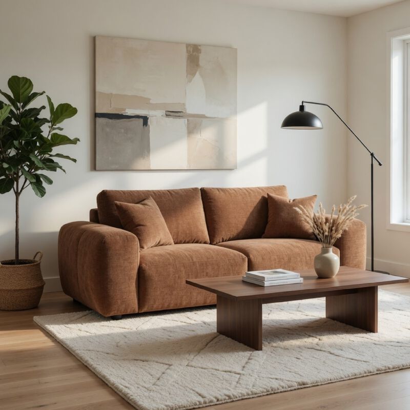 Becy Loveseat, 2 Pillows, Burnt Orange Chenille, 78 Inch Chunky Arms image number 1