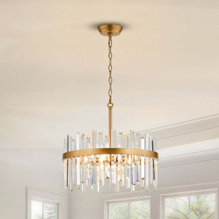 Candela Glossy Light Brass 5-light Drum Crystal Glass Chandelier