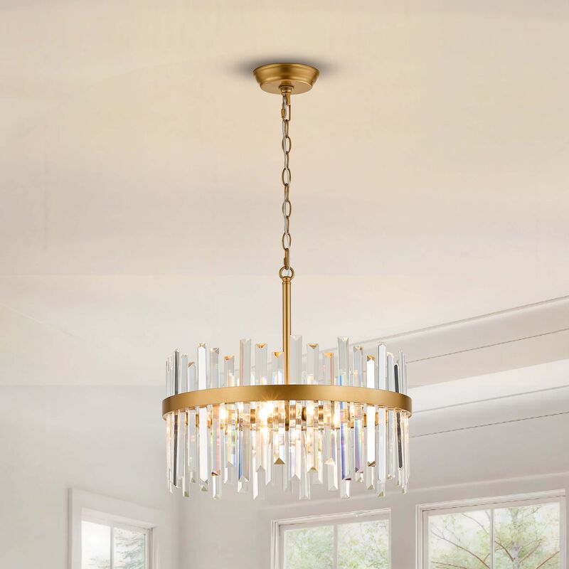 Candela Glossy Light Brass 5-light Drum Crystal Glass Chandelier image number 1