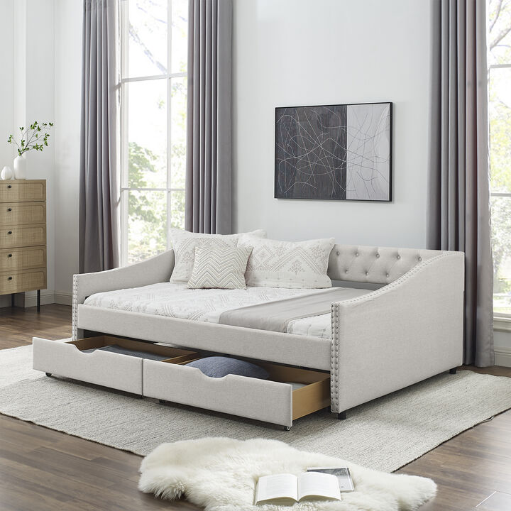Kejorn Linen 2 Storage Drawers Daybed