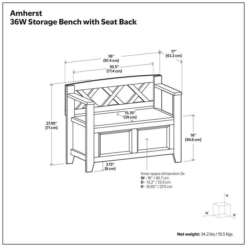 Simpli Home Amherst Small Entryway Storage Bench image number 7