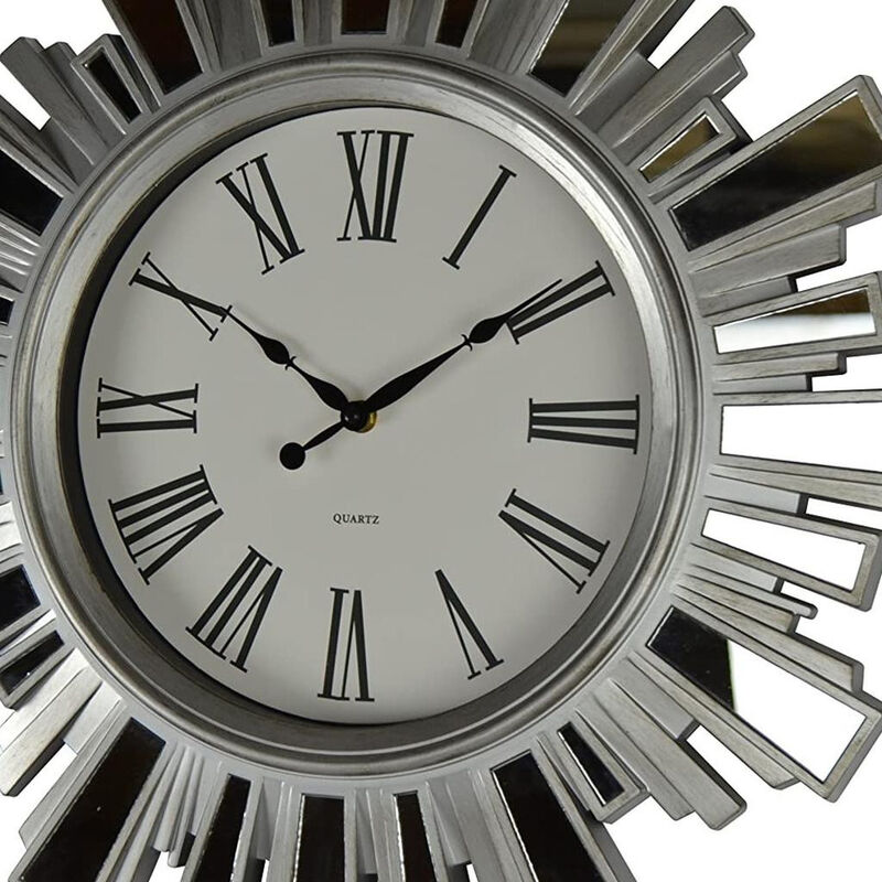 HomeRoots 19" Silver And Clear Mirrored Glass And Heavy Duty Plastic Silent Analog Sunburst Wall Clock image number 4