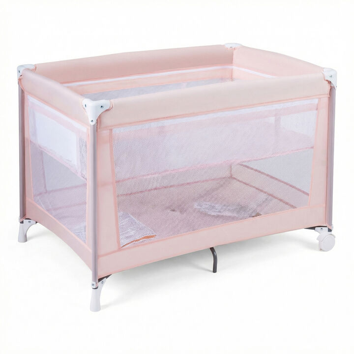 Folding Baby Playard with Soft Mattress and Portable Travel Crib for Infants