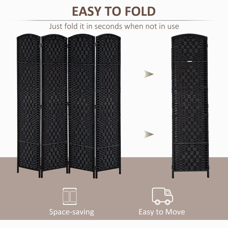 Hivvago Portable 4-Panel Wicker Room Divider for Home and Office image number 3