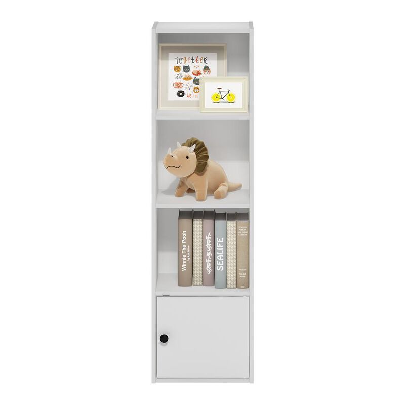 Furinno Luder 4-Tier Shelf Bookcase with 1 Door Storage Cabinet, White