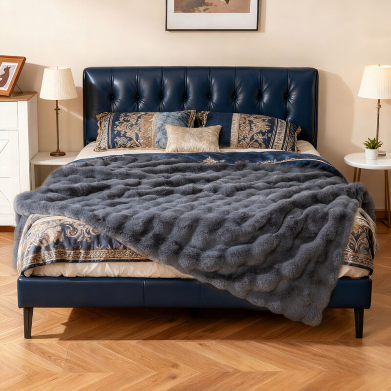 Fuzzy Plush Rabbit Fur Bubble Throw Blanket image number 1