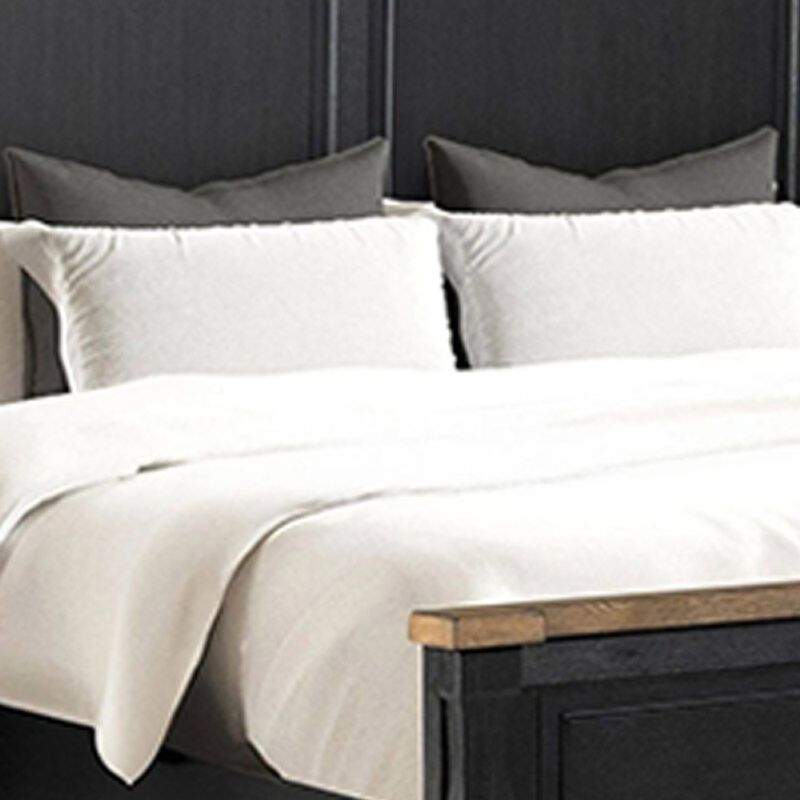 Ginie Queen Bed, Tall Headboard, Farmhouse Legs, Black, Oak Brown Wood - Benzara