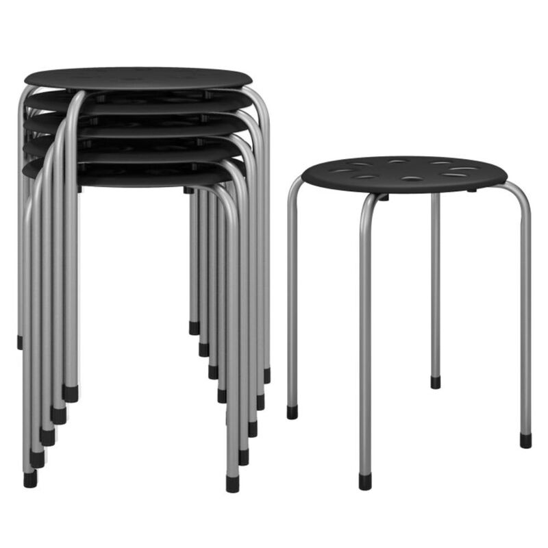 Hivvago 17.5 Inch Set of 6 Portable Plastic Stack Stools with Metal Frame