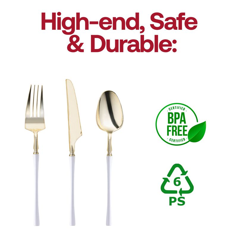 Gold with White Handle Moderno Plastic Cutlery Set (240 Sets) image number 4