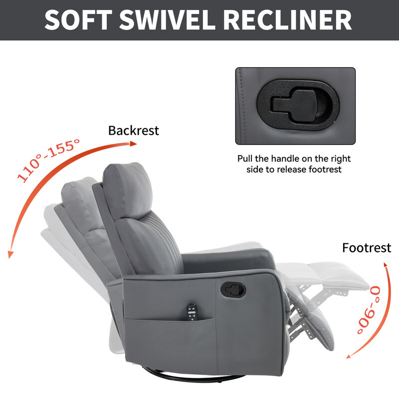 Faux Leather Manual Recliner Chair with Heat and Massage, Living Room Rocker and Swivel Chair image number 6