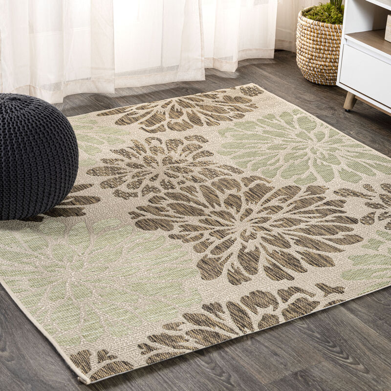 Zinnia Modern Floral Textured Weave Square Indoor/Outdoor Area Rug