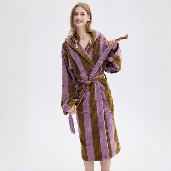 Dopamine Stripe Hooded Cotton Robe