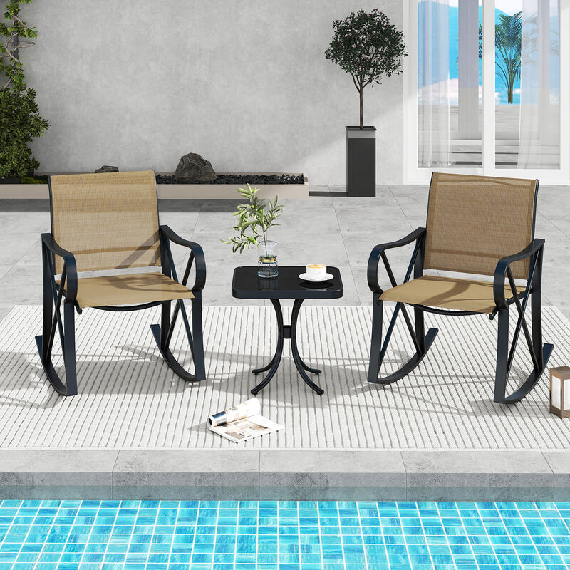 3-Piece Patio Rocker Set &ndash; Outdoor Rocking Chairs with Smooth Motion & Table