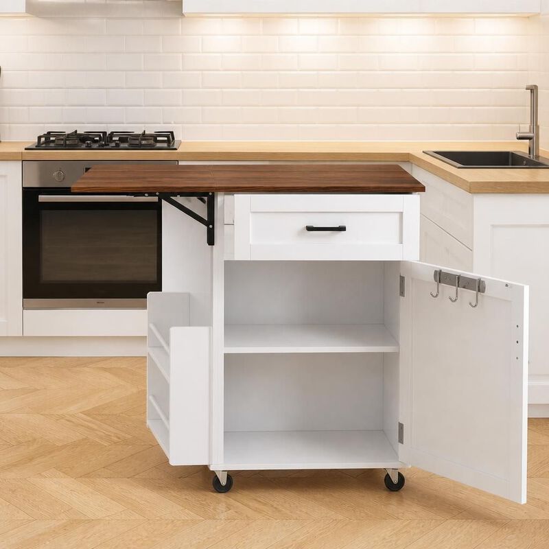 ELEMENT ACE Rolling Drop Leaf Kitchen Island Cart with Storage Drawer Open Side Rack Towel Rack Lockable Wheels for Small Kitchens image number 3