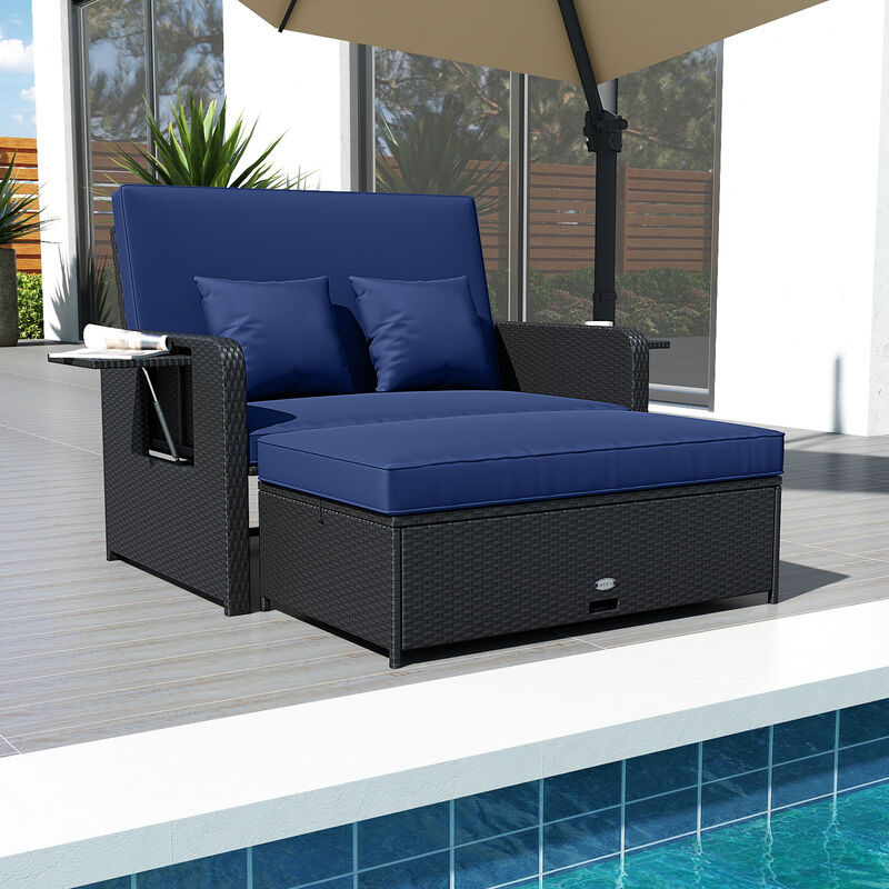 Outdoor PE Wicker Daybed with Adjustable 4 Level Backrest and Storage Ottoman image number 1
