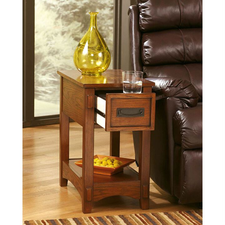 Hivvago Mission Style 1 Drawer End Table Nightstand in Brown Wood Finish