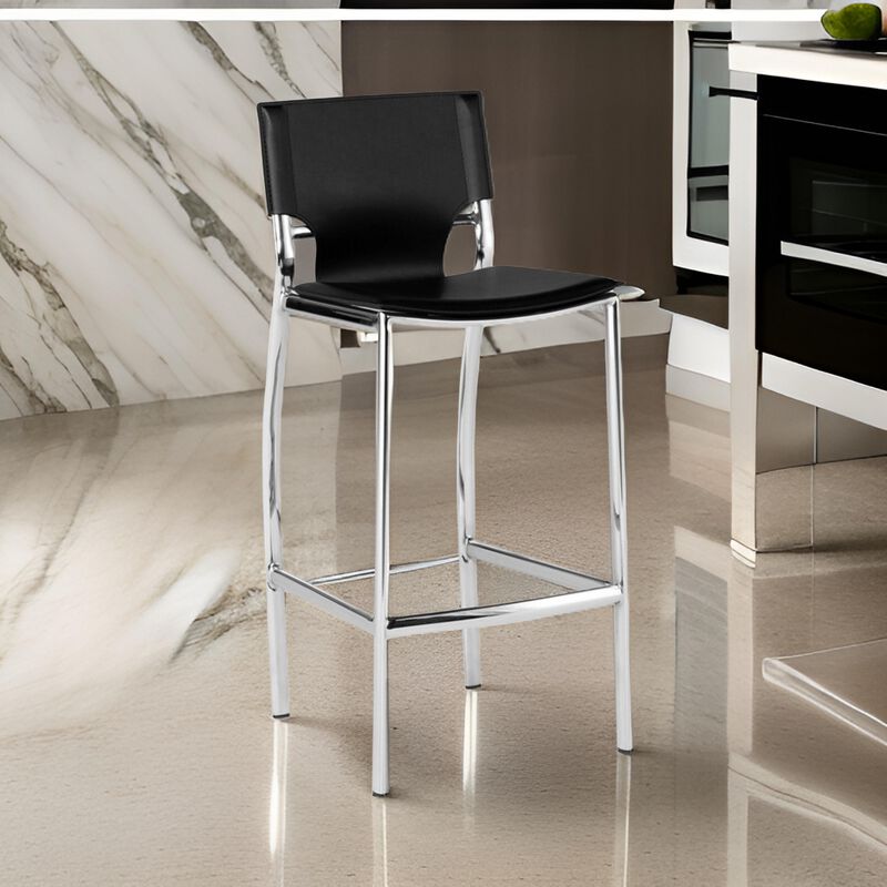 Jan 25 Inch Counter Height Chairs, Set of 2, Gray Faux Leather, Chrome Metal Legs - Benzara image number 5