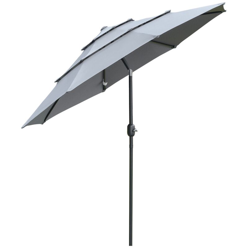 Dark Grey Patio Shield: 9' 3-Tier Outdoor Umbrella with Crank Tilt