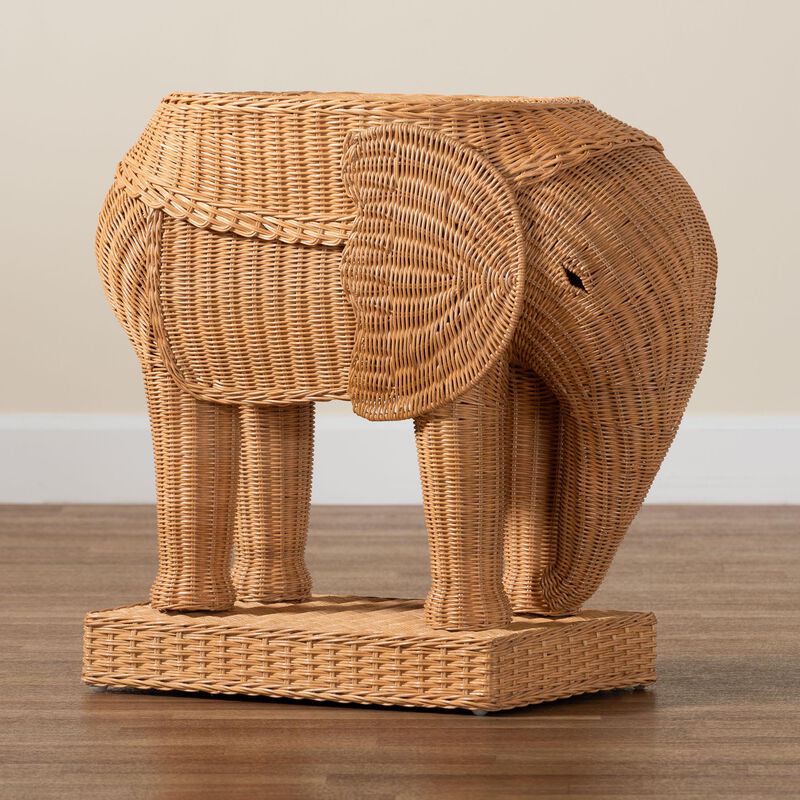 bali & pari Elissa Bohemian Light Honey Rattan Elephant End Table