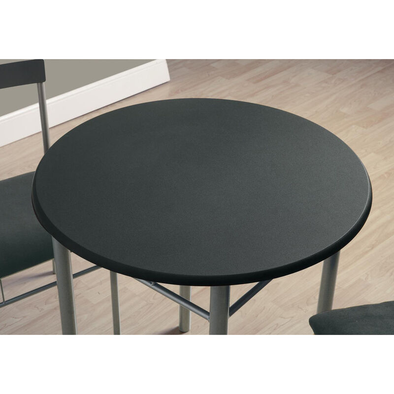 Monarch Specialties I 3095 Dining Table Set, 3pcs Set, Small, 30" Round, Kitchen, Metal, Laminate, Black, Grey, Contemporary, Modern