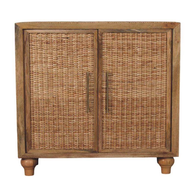 Artisan Furniture Solid Wood Rattan Oak 2-Door Cabinet, 2 Inside Shelves, Beige image number 0