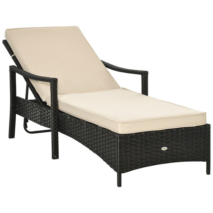 Patio Wicker Single Sun Lounger, Dual PE Rattan Weave Outdoor Reclining Chair Furniture, 4-Level Adjustable Backrest w/ Removeable & Washable