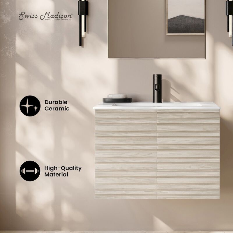 Cascade 30" Wall-Mounted Bathroom Vanity in White Oak with Sink Top image number 1