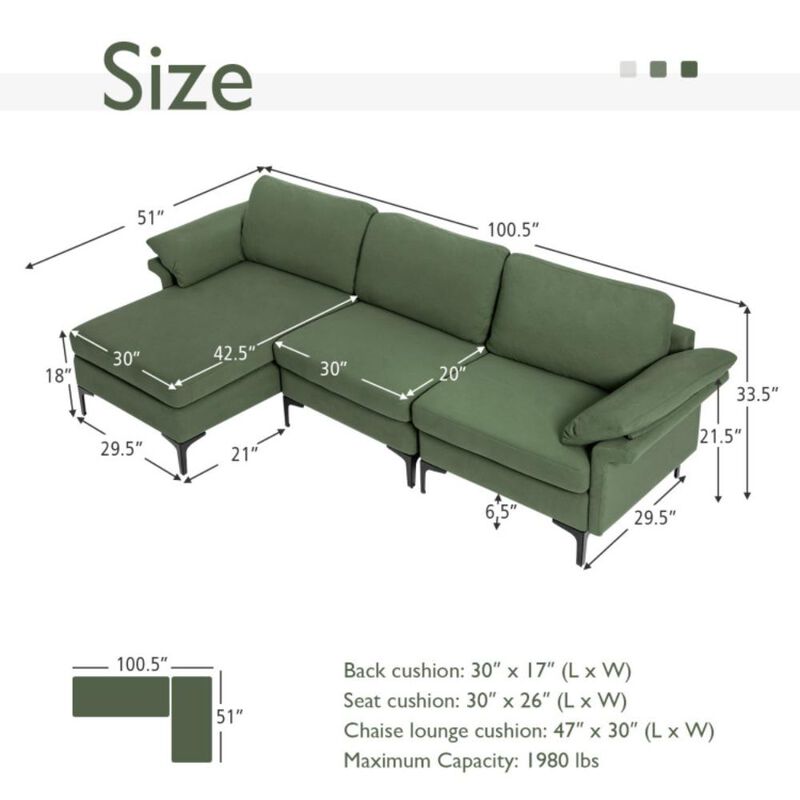 Hivvago Extra Large L-shaped Sectional Sofa with Reversible Chaise