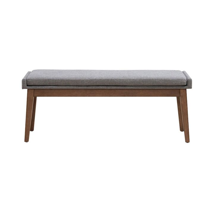 Liberty Furniture Grey Linen Upholstered Dining Bench with Removable Cushion - Satin Walnut
