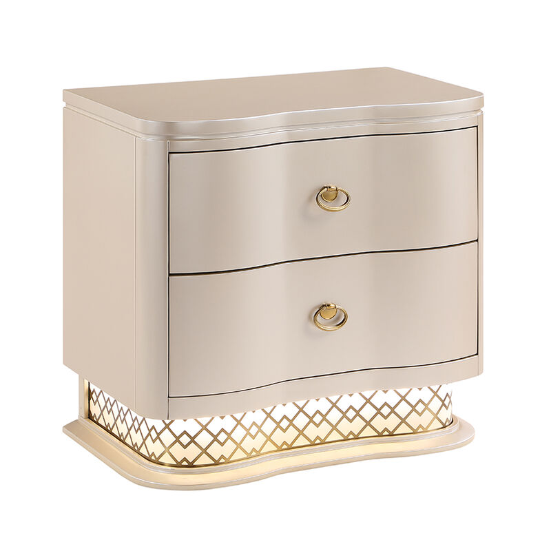 Flora LED Nightstand with 2 Drawers, Curved Design and Ring Pulls image number 5