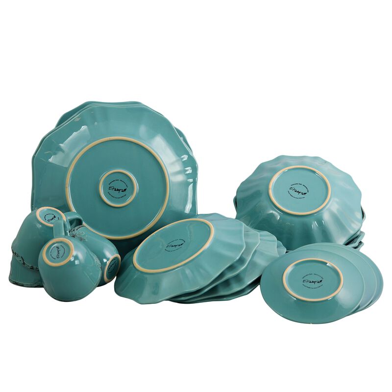 Elama Fleur De Lys 20-Piece Dinnerware Set in Turquoise
