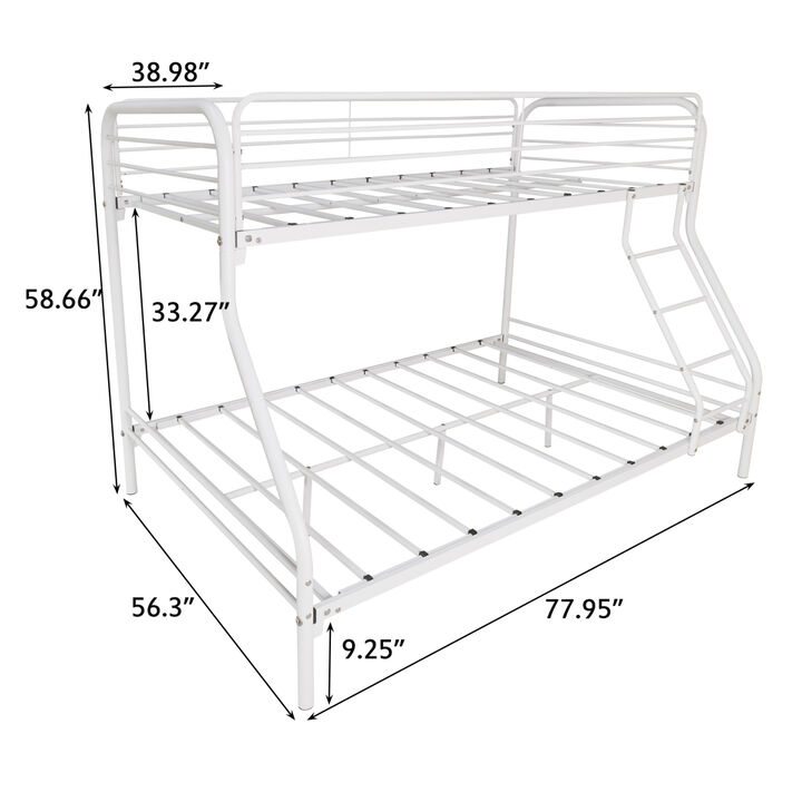 Twin Over Full Metal Bunk Bed, Heavy Duty Bunk Bed, Easy Assembly with Enhanced Upper Level Guardrail, White