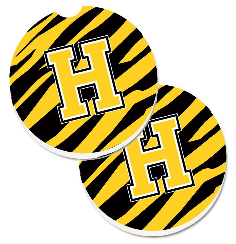 Caroline's Treasures Monogram Initial H Tiger Stripe - black Gold Set of 2 Cup Holder Car Coasters CJ1026-HCARC, 2.56, Multicolor