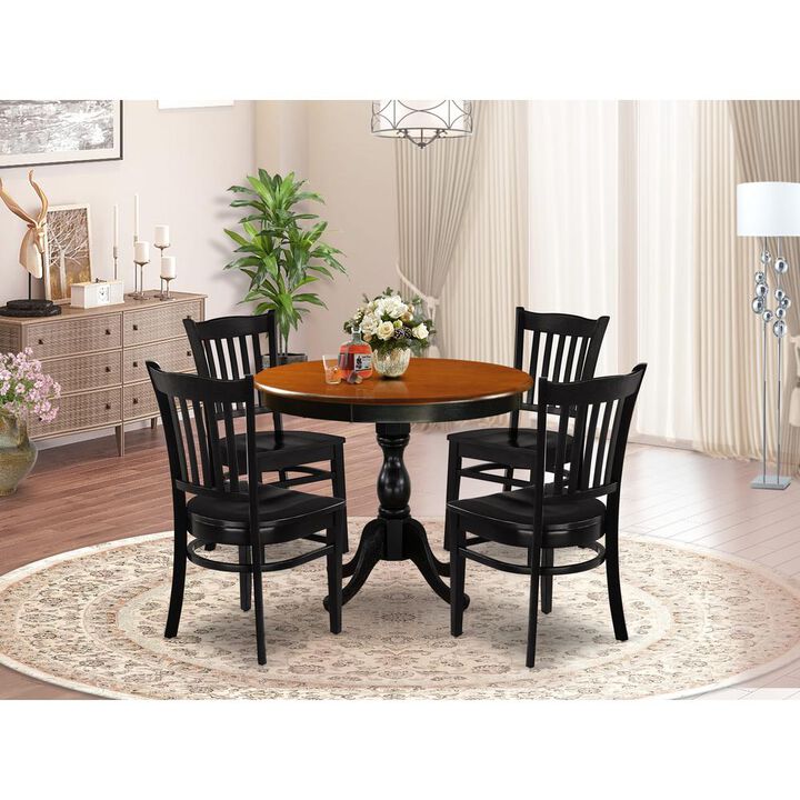 East West Furniture 5-Piece Modern Dining Table Set Contains a Wooden Kitchen Table and 4 Kitchen Chairs with Slatted Back - Black Finish