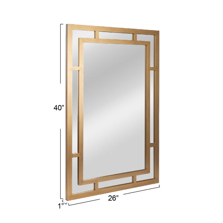 Vintage Glass Wall Mirror with Geometric Art Deco Wood Frame, Black