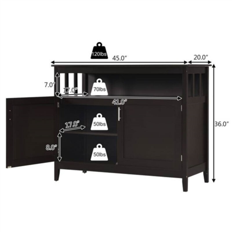 Wooden 2-Door Buffet Sideboard with Open Storage Shelf Stylish Dining Room Storage Solution