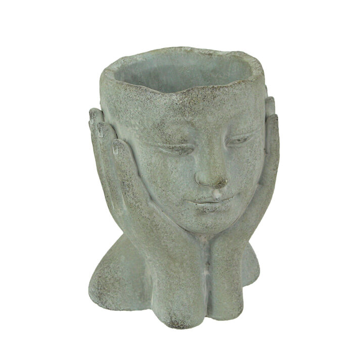 Cement Head Lady Resting Face In Hands Decorative Flower Pot Home Decor Planter
