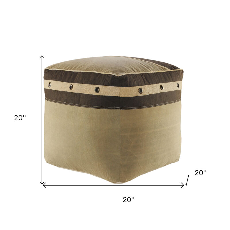 Hivvago 20 Inch Brown Cotton Striped Pouf Ottoman