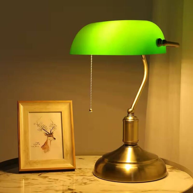 Hivvago Antique Brass Bankers Lamp Desk Light Table Lamp with Green Glass Shade