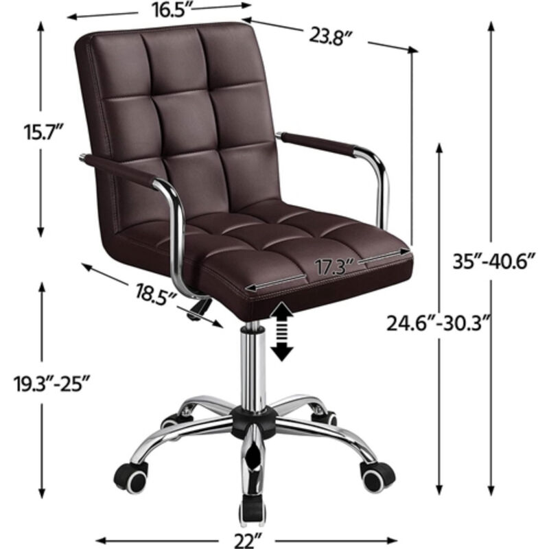 Modern Faux Leather Mid-Back Office Chair with Armrests and Wheels