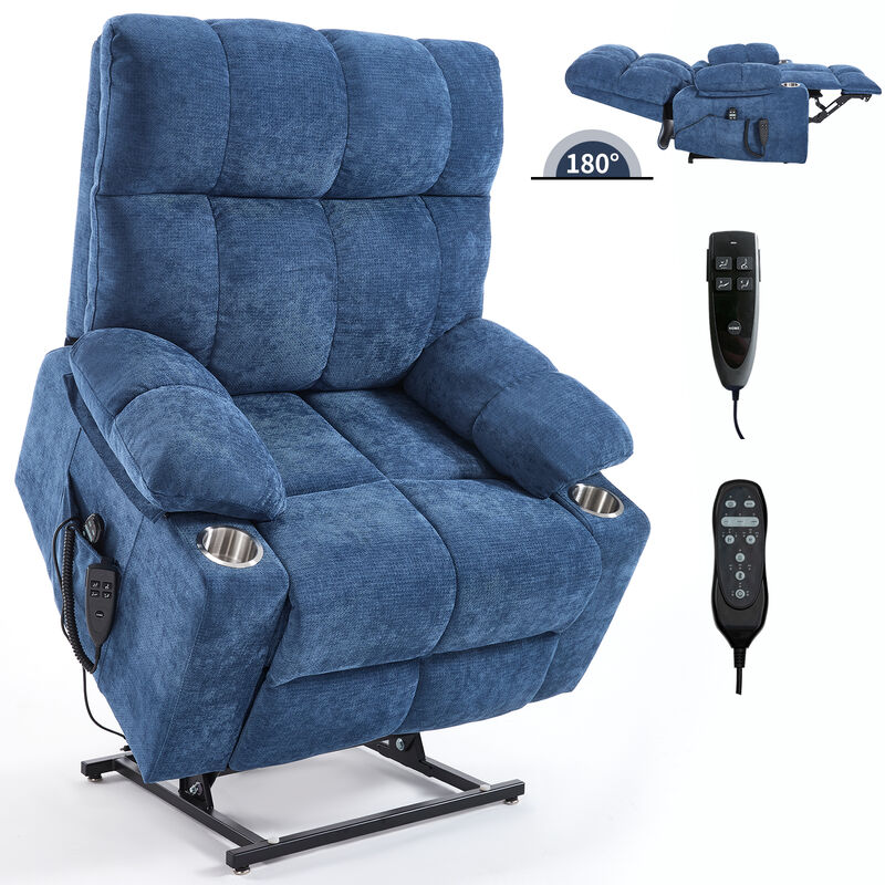 Dual Motor Infinite Position Chenille Power Lift Recliner Chair with Massage and Lumbar Heating