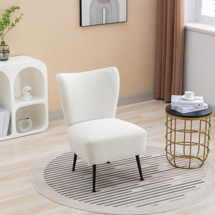 22.50''W Boucle Upholstered Armless Accent Chair Modern Slipper Chair, Cozy Curved Wingback Armchair, Corner Side Chair for Bedroom Living Room Office Cafe Lounge Hotel. Beige