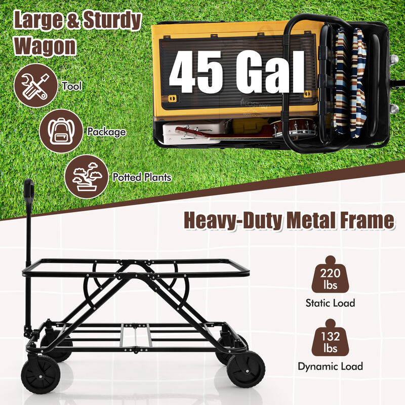 Collapsible Folding Wagon Cart with Adjustable Handle and Heavy-Duty Wheels