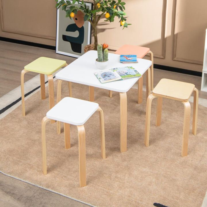 Hivvago Stackable Stools Set of 4 with Square Top and Rounded Corners