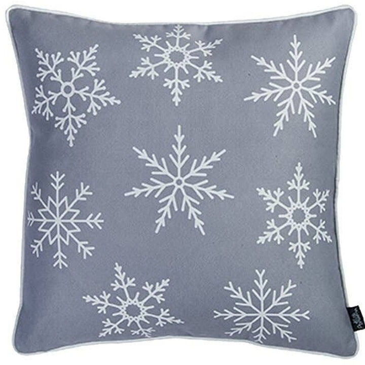 Homezia Set of 4 Gray and White Snowflakes Throw Pillows