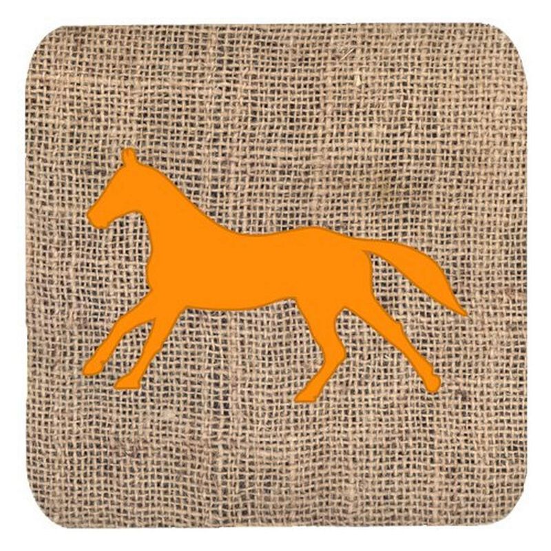 Caroline's Treasures BB1003-BL-OR-FC Horse Burlap and Orange Foam Coasters (Set of 4), 3.5 H x 3.5 W, Multicolor
