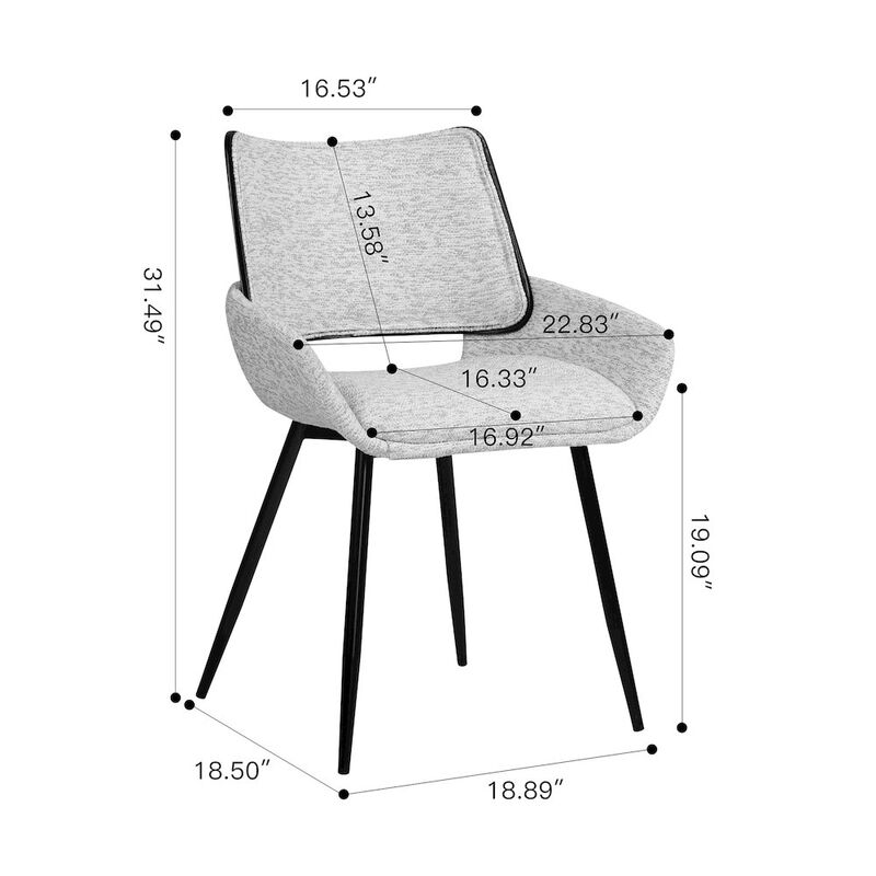 Glamour Home Set of 2 Bea White Two-Toned Linen Fabric Dining Chair with Black Iron Legs