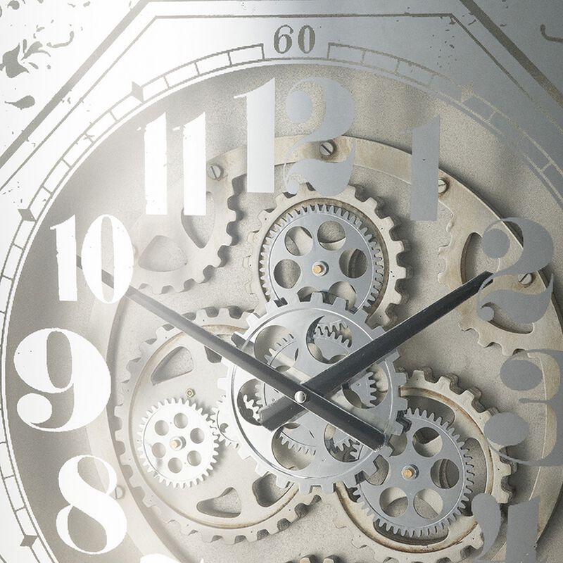 Viry 24 Inch Square Wall Clock, Analog Gear Design, Black White Iron Finish - Benzara