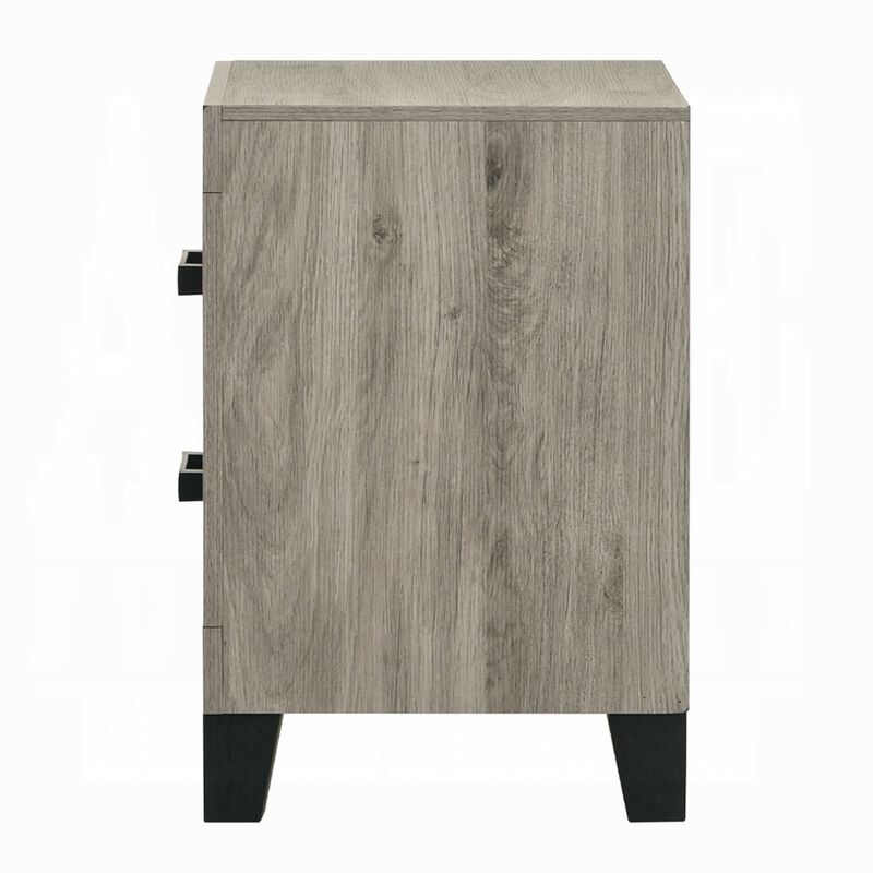 Rachy Nightstand, 2 Drawers with Black Metal Handles, Farmhouse Light Gray image number 4